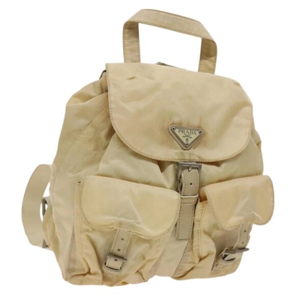 PRADA Backpack Nylon Beige Silver Auth bs27129 - Picture 1 of 16